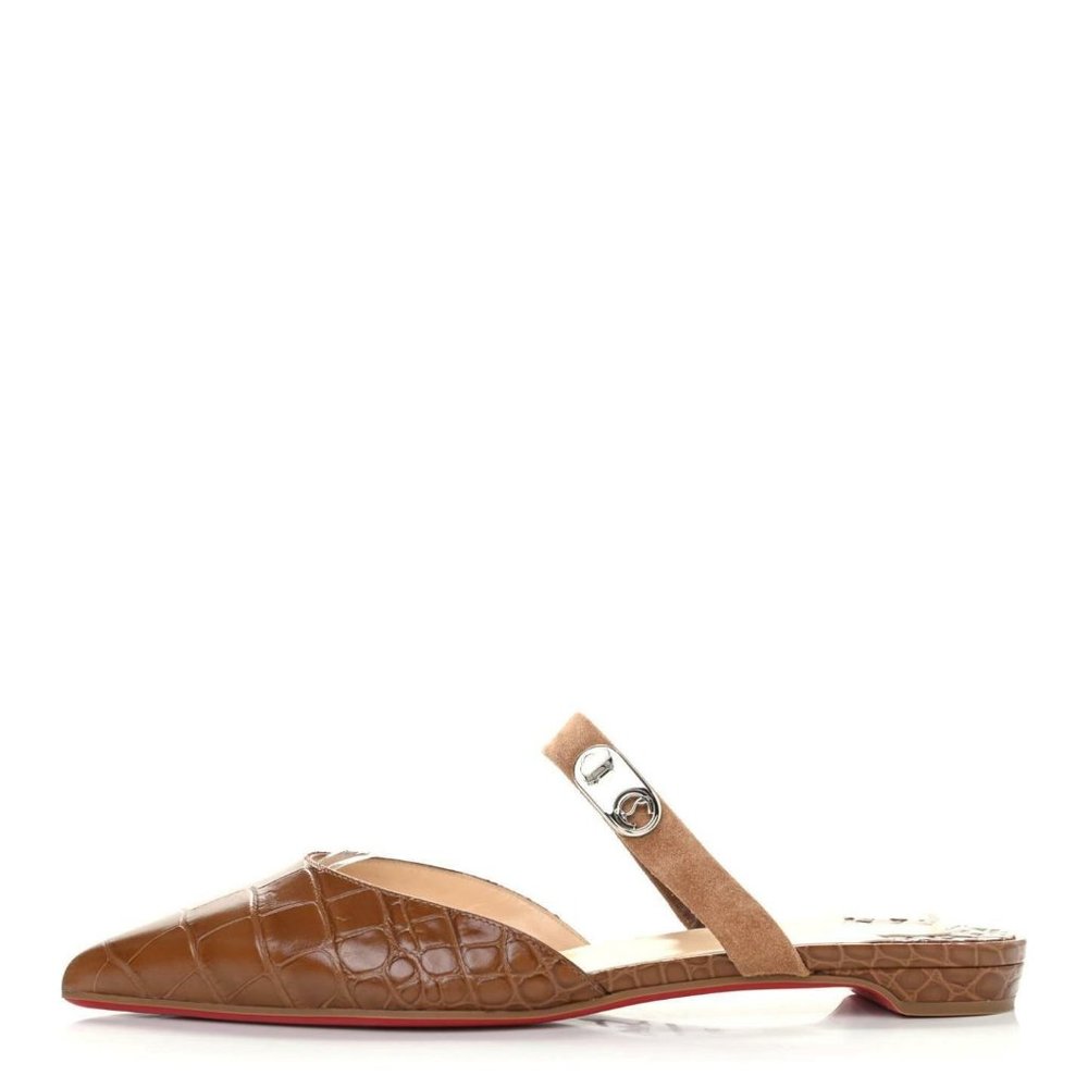 Christian Louboutin CHOC LOCK Croc Embossed Leather Flat Mule Sandals Shoes